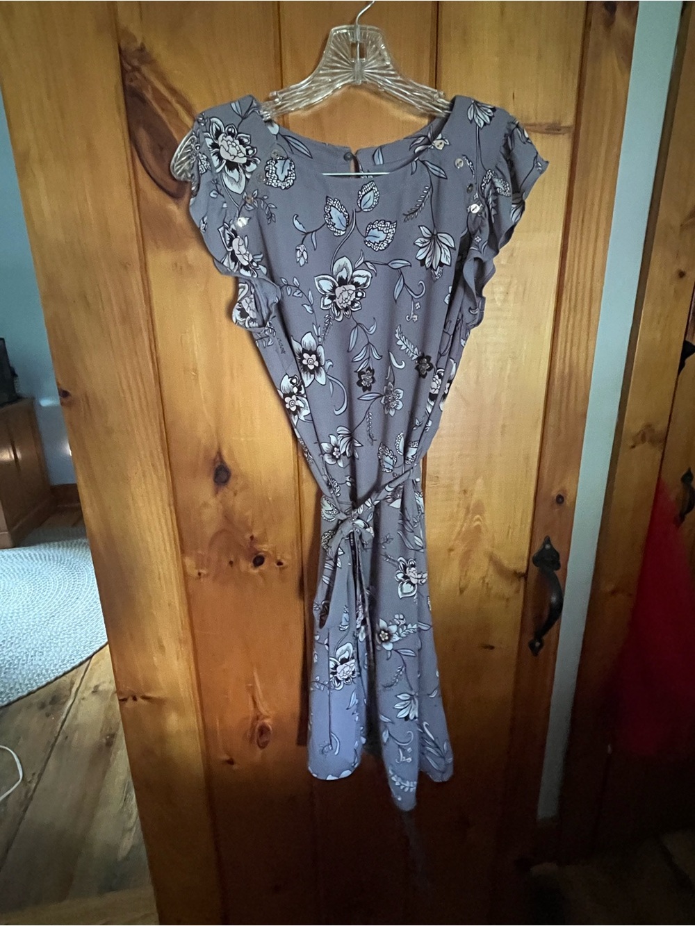 LOFT Floral Flutter-Sleeve Midi Dress with Tie Waist